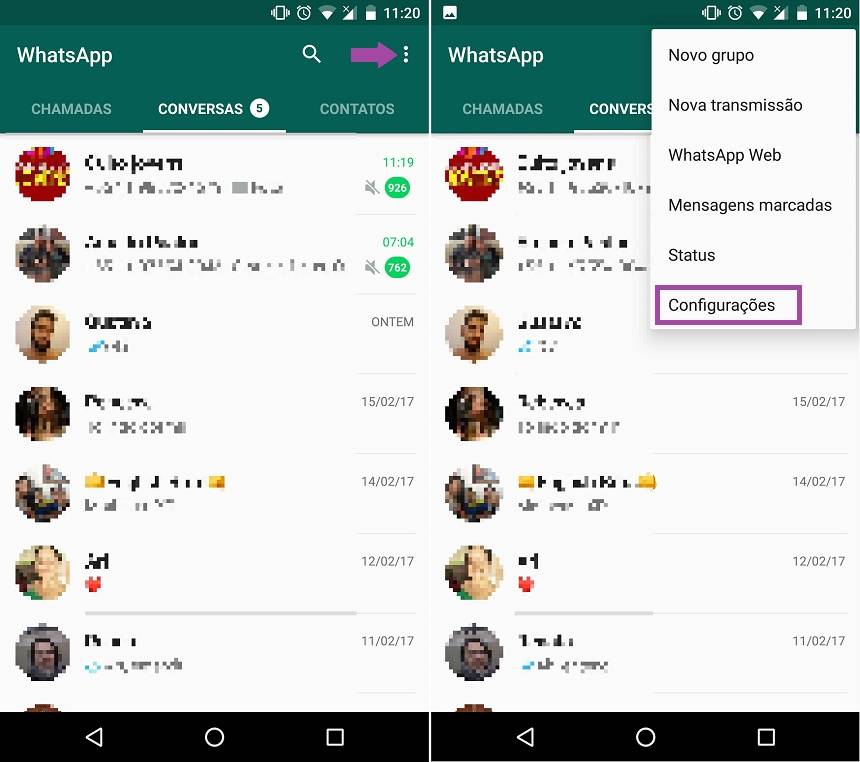 Configurações Whatsapp